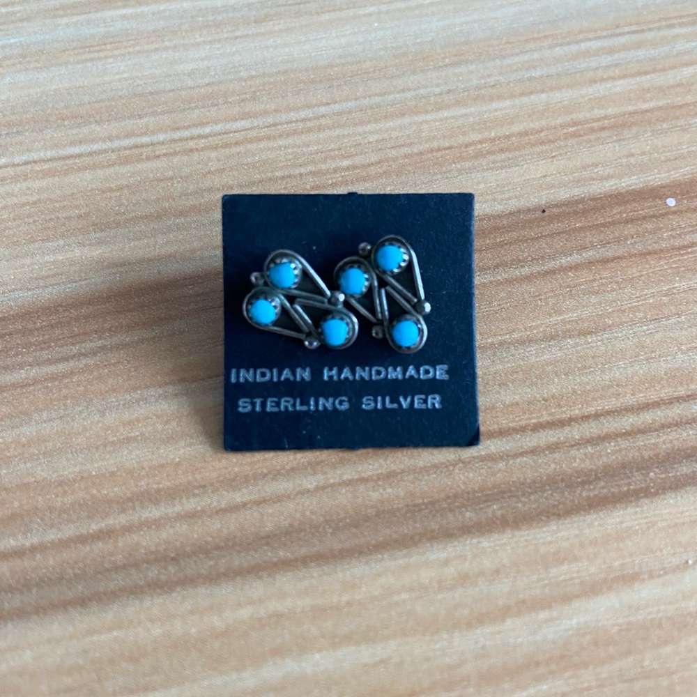 Indian Handmade Sterling Silver Turquoise Earrings